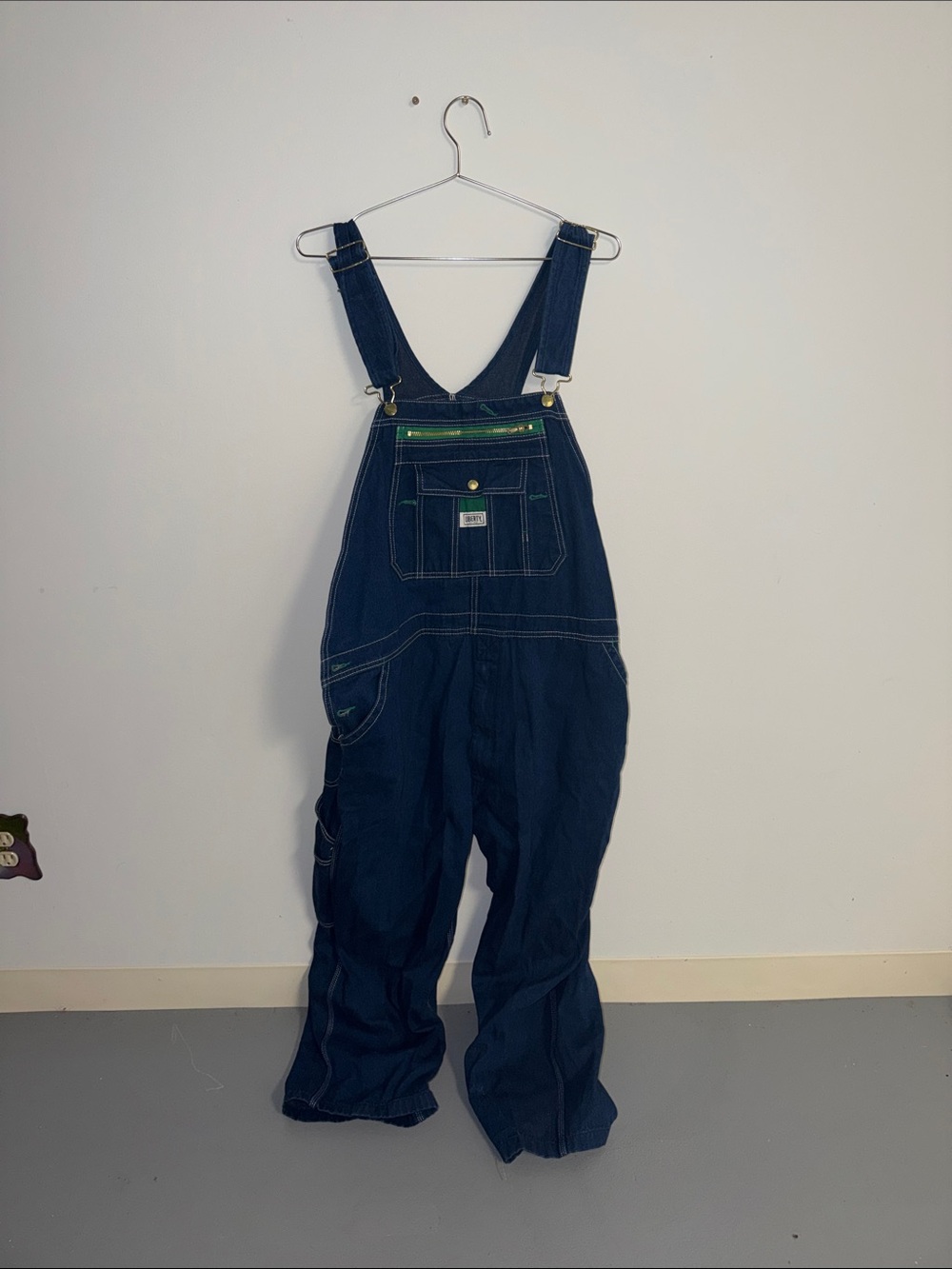 liberty Navy Blue Denim Overalls with Green Trim